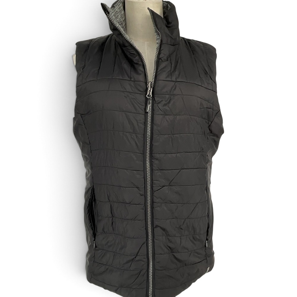 Mondetta Reversible Puffer Vest Womens Black Grey Quilted Full Zip Space Dye L